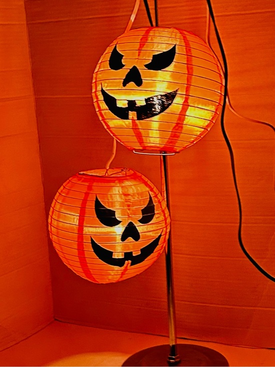 Vintage Other - Vintage Hanging Halloween Lighted Fabric Pumpkin Jack-o'-lanterns 7x7